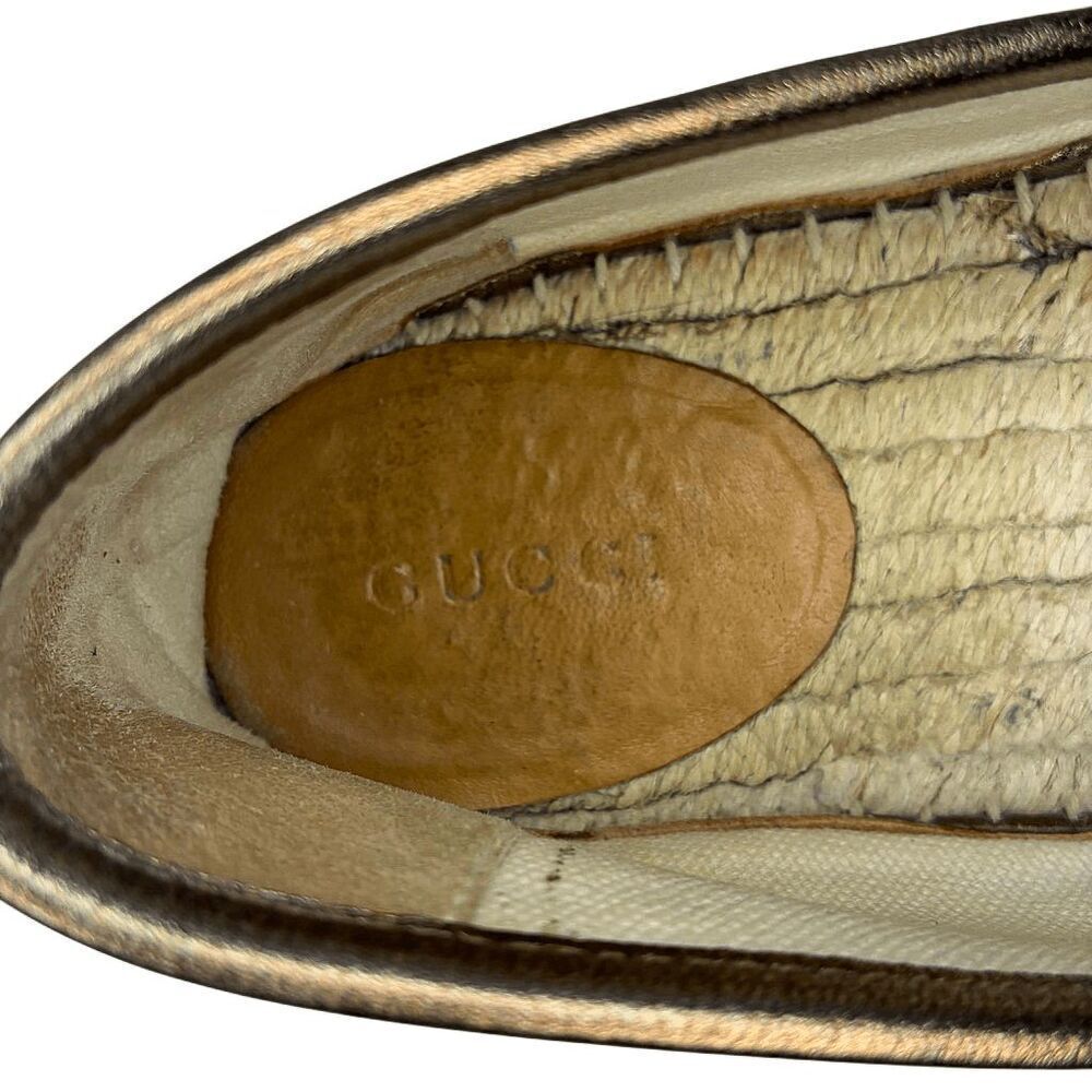 Gucci GG Logo Lamé Canvas Espadrilles Brown Bronze Metallic Logo Flats 37.5 - Picture 10 of 10